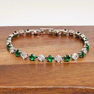 925 Silver Womens 1ct Diamond 2ct Green Emerald Gemstone Tennis Bracelet Jewelry